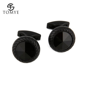 TOMYE Matte Black round custom mens unique novelty cufflinks for shirt XK19S095