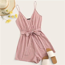 Load image into Gallery viewer, SHEIN Striped Wrap Cami Rompers Womens Jumpsuit With Belt Women Vacation Beach Sleeveless Sexy Jumpsuit 2019 Summer Playsuit