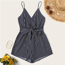 Load image into Gallery viewer, SHEIN Striped Wrap Cami Rompers Womens Jumpsuit With Belt Women Vacation Beach Sleeveless Sexy Jumpsuit 2019 Summer Playsuit