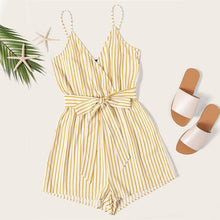 Load image into Gallery viewer, SHEIN Striped Wrap Cami Rompers Womens Jumpsuit With Belt Women Vacation Beach Sleeveless Sexy Jumpsuit 2019 Summer Playsuit