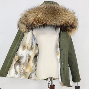 Winter Jacket Women 2019  Real Fur Coat Parka Natural Raccoon Fur Collar Thick Warm Rabbit Fur Liner Streetwear Brand New Casual