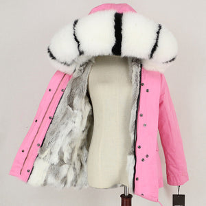 Winter Jacket Women 2019  Real Fur Coat Parka Natural Raccoon Fur Collar Thick Warm Rabbit Fur Liner Streetwear Brand New Casual
