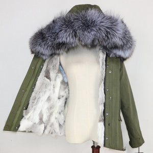Winter Jacket Women 2019  Real Fur Coat Parka Natural Raccoon Fur Collar Thick Warm Rabbit Fur Liner Streetwear Brand New Casual
