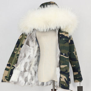 Winter Jacket Women 2019  Real Fur Coat Parka Natural Raccoon Fur Collar Thick Warm Rabbit Fur Liner Streetwear Brand New Casual