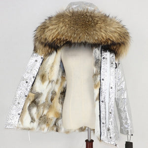 Winter Jacket Women 2019  Real Fur Coat Parka Natural Raccoon Fur Collar Thick Warm Rabbit Fur Liner Streetwear Brand New Casual