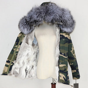 Winter Jacket Women 2019  Real Fur Coat Parka Natural Raccoon Fur Collar Thick Warm Rabbit Fur Liner Streetwear Brand New Casual