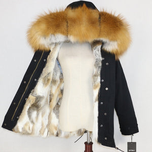 Winter Jacket Women 2019  Real Fur Coat Parka Natural Raccoon Fur Collar Thick Warm Rabbit Fur Liner Streetwear Brand New Casual