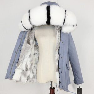 Winter Jacket Women 2019  Real Fur Coat Parka Natural Raccoon Fur Collar Thick Warm Rabbit Fur Liner Streetwear Brand New Casual