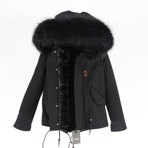 Winter Jacket Women 2019  Real Fur Coat Parka Natural Raccoon Fur Collar Thick Warm Rabbit Fur Liner Streetwear Brand New Casual