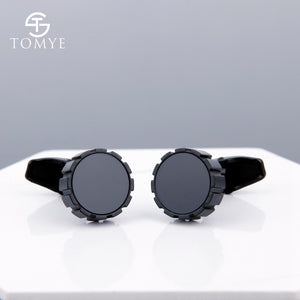 TOMYE Matte Black round custom mens unique novelty cufflinks for shirt XK19S095