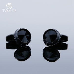 TOMYE Matte Black round custom mens unique novelty cufflinks for shirt XK19S095