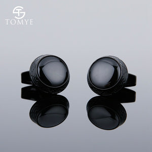 TOMYE Matte Black round custom mens unique novelty cufflinks for shirt XK19S095