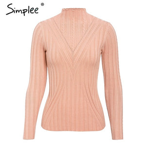 Simplee Knitted jumper sweater women autumn winter Long sleeve top turtleneck female sweater ladies bestmatch pullover jumpers