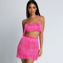 Load image into Gallery viewer, Tobinoone Women sexy club tassel short crop top women tops skirt summer 2 piece set for female women two pieces set skirts white