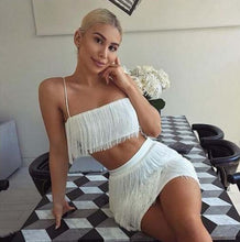 Load image into Gallery viewer, Tobinoone Women sexy club tassel short crop top women tops skirt summer 2 piece set for female women two pieces set skirts white