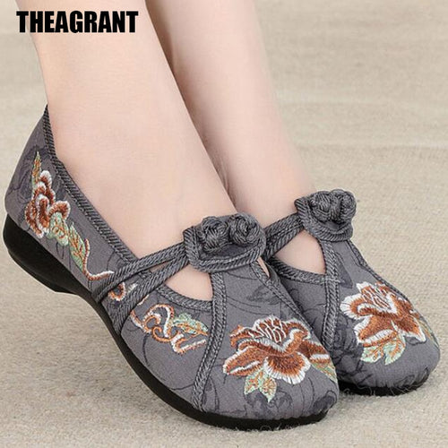 THEAGRANT Traditional Style Women Flats Soft Loafers 2019 Spring Autumn Shoes Women Embroidered Slip On Chinese Shoes WFS2003