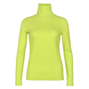 Women Knitted Ribbed Clothes Neon Green Turtleneck Sweaters Shirts Long Sleeve Top Slim Fit Winter Autumn Shirt Pullover M0243