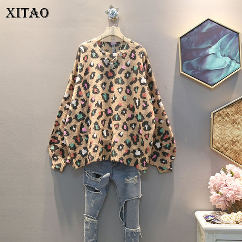 XITAO Knitted Women Fashion New 2019 Autumn Elegant Straight Leopard Full Sleeve Small Fresh Minority Casual Pullovers GCC2602