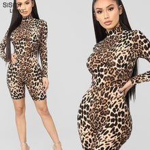 Load image into Gallery viewer, Sisterlinda Sexy Leopard Suit Short Jumpsuit Women 2019 New Hot Autumn Fashion Slim Tight  Bodysuit Women Leopard Bodysuit Mujer