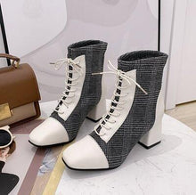 Load image into Gallery viewer, Winter Boots Women Shoes Woman Boots Fashion Square Root Lattice Ankle Boots 2019 Winter New Suede Lace Square Ankle Boots X316