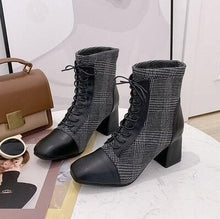 Load image into Gallery viewer, Winter Boots Women Shoes Woman Boots Fashion Square Root Lattice Ankle Boots 2019 Winter New Suede Lace Square Ankle Boots X316