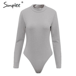 Simplee Elegant knitted bodysuit women Casual long sleeve button female jumpsuit romper Autumn winter slim ladies overalls 2019