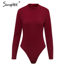 Load image into Gallery viewer, Simplee Elegant knitted bodysuit women Casual long sleeve button female jumpsuit romper Autumn winter slim ladies overalls 2019