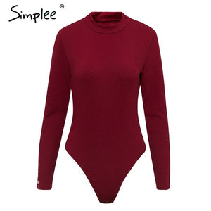 Simplee Elegant knitted bodysuit women Casual long sleeve button female jumpsuit romper Autumn winter slim ladies overalls 2019