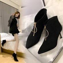 Load image into Gallery viewer, Winter Boots Women Shoes Woman Boots Fashion High-heeled Retro Ankle Boots Winter Flock Boots 2019 Short Plush Fur Warm Boot