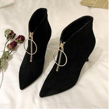 Load image into Gallery viewer, Winter Boots Women Shoes Woman Boots Fashion High-heeled Retro Ankle Boots Winter Flock Boots 2019 Short Plush Fur Warm Boot