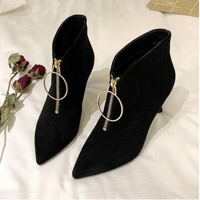 Winter Boots Women Shoes Woman Boots Fashion High-heeled Retro Ankle Boots Winter Flock Boots 2019 Short Plush Fur Warm Boot