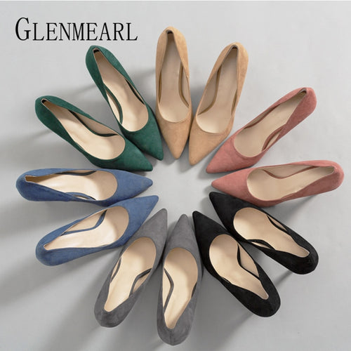 Women High Heels Female Shoes Women Pumps Solid Colorful Slip On Pointed Toe Brand Dress Shoes Wedding Shoes 2020 New DE