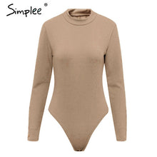 Load image into Gallery viewer, Simplee Elegant knitted bodysuit women Casual long sleeve button female jumpsuit romper Autumn winter slim ladies overalls 2019