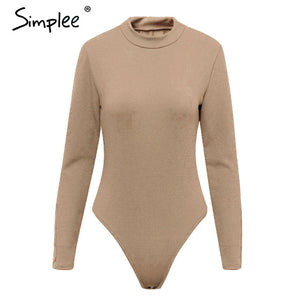 Simplee Elegant knitted bodysuit women Casual long sleeve button female jumpsuit romper Autumn winter slim ladies overalls 2019