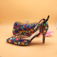 Load image into Gallery viewer, Women wedding shoes with matching bags Multicolored Crystal High heels platform shoes Ladies Paty Dress shoes women Pumps