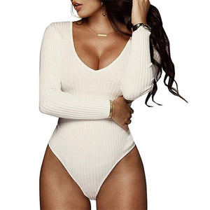 Spring Red Bodycon Black White Bodysuit Sexy Women Rompers Club V-neck Skinny Long Sleeve Jumpsuit Body Suit Tops Overalls