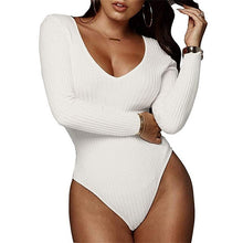 Load image into Gallery viewer, Spring Red Bodycon Black White Bodysuit Sexy Women Rompers Club V-neck Skinny Long Sleeve Jumpsuit Body Suit Tops Overalls