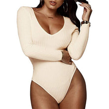 Load image into Gallery viewer, Spring Red Bodycon Black White Bodysuit Sexy Women Rompers Club V-neck Skinny Long Sleeve Jumpsuit Body Suit Tops Overalls