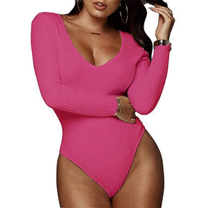 Spring Red Bodycon Black White Bodysuit Sexy Women Rompers Club V-neck Skinny Long Sleeve Jumpsuit Body Suit Tops Overalls