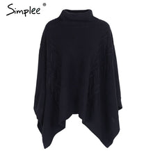 Load image into Gallery viewer, Simplee Knitted turtleneck sweater cape Women casual gray winter pullover poncho Autumn streetwear warm black capes tops 2018