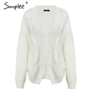 Simplee Elegant warm autumn winter sweater cardigan women Twist  knitted winter sweater cardigan Casual autumn grey cardigan