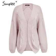 Load image into Gallery viewer, Simplee Elegant warm autumn winter sweater cardigan women Twist  knitted winter sweater cardigan Casual autumn grey cardigan