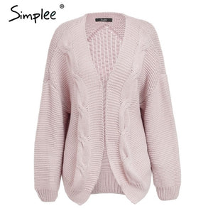 Simplee Elegant warm autumn winter sweater cardigan women Twist  knitted winter sweater cardigan Casual autumn grey cardigan