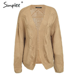 Simplee Elegant warm autumn winter sweater cardigan women Twist  knitted winter sweater cardigan Casual autumn grey cardigan