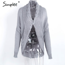 Load image into Gallery viewer, Simplee Winter shrug knitted sweater cardigan Women elegant autumn white cardigan Female turn down collar sweater outwear 2018