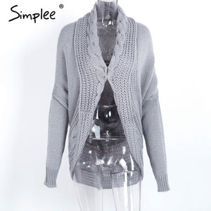 Simplee Winter shrug knitted sweater cardigan Women elegant autumn white cardigan Female turn down collar sweater outwear 2018