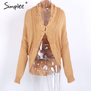 Simplee Winter shrug knitted sweater cardigan Women elegant autumn white cardigan Female turn down collar sweater outwear 2018