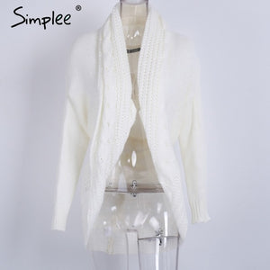 Simplee Winter shrug knitted sweater cardigan Women elegant autumn white cardigan Female turn down collar sweater outwear 2018