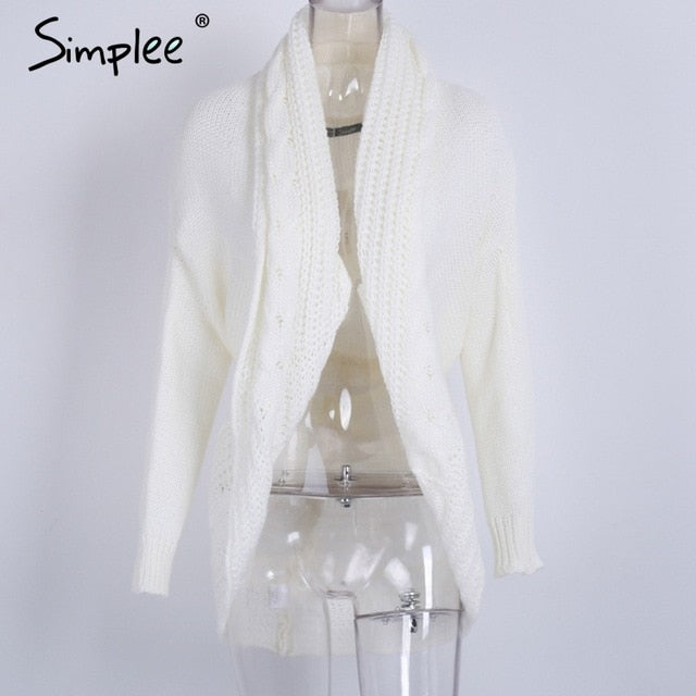 Simplee Winter shrug knitted sweater cardigan Women elegant autumn white cardigan Female turn down collar sweater outwear 2018