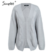 Load image into Gallery viewer, Simplee Elegant warm autumn winter sweater cardigan women Twist  knitted winter sweater cardigan Casual autumn grey cardigan